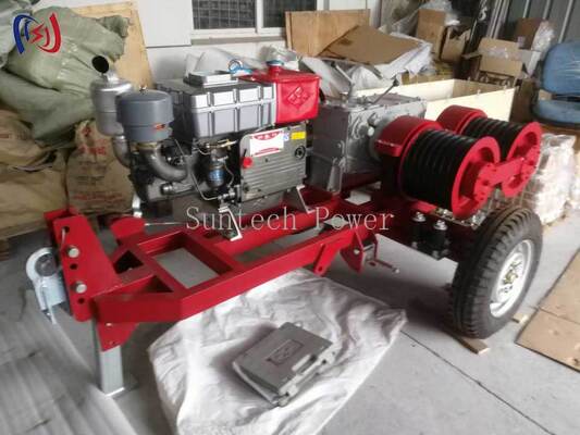 Qualität  Professional 6.3-9KW Double Drum Winch with 2000-3600RPM Speed for Simultaneous Cable Pulling and Tensioning in Power Line Work Fabrik