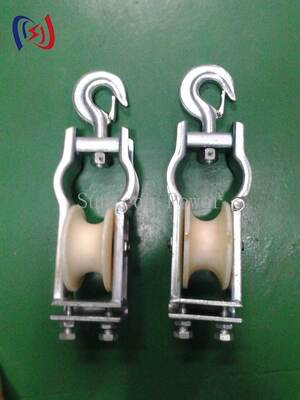 Profi-Sitz- und Hängeblock für doppelte Verwendung mit 5-20KN Nennlast und 80x50mm Scheibengröße für die Installation von Luftleitungen